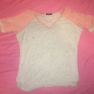 Pink / Grey Criss Cross Top